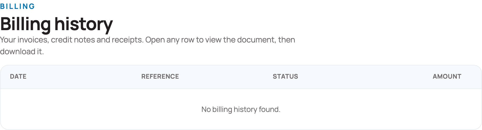 The Billing history page listing your documents