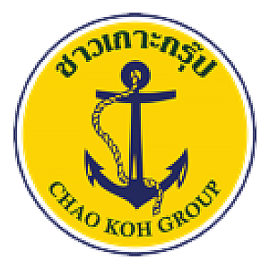 Logo Chao Koh Group : ancre bleue sur fond circulaire jaune avec texte thaï