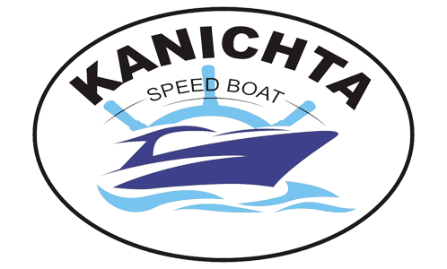 โลโก้ Kanichta Speed Boat รูปเรือสปีดโบ๊ตสีน้ำเงินและคลื่นน้ำบนพื้นสีขาว